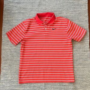 Nike Men's Red and White Striped Polo Golf Shirt